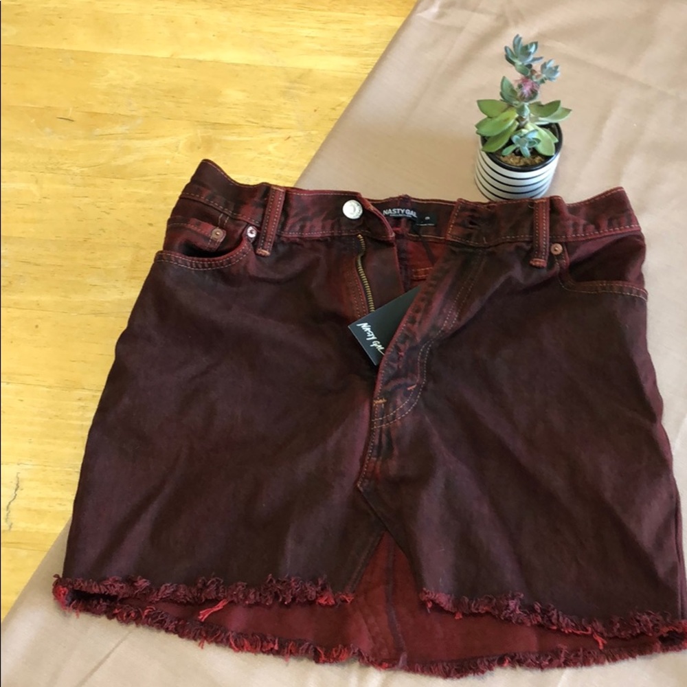 Red jean mini skirt